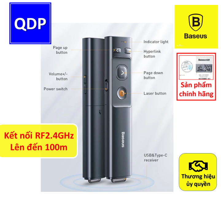Bút Laser trình chiếu Baseus Orange Dot Wireless Presenter 100m