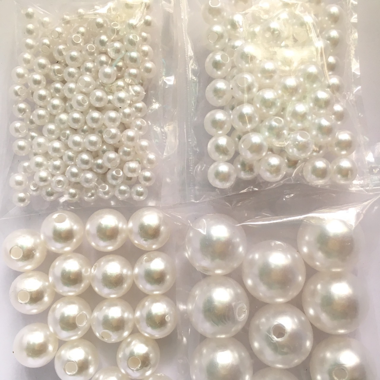 ❤ ❤  Hạt cườm nhựa hạt bẹt giả ngọc trai trắng đục (TRẮNG SỮA) đính áo làm vòng hạt châu loại tốt