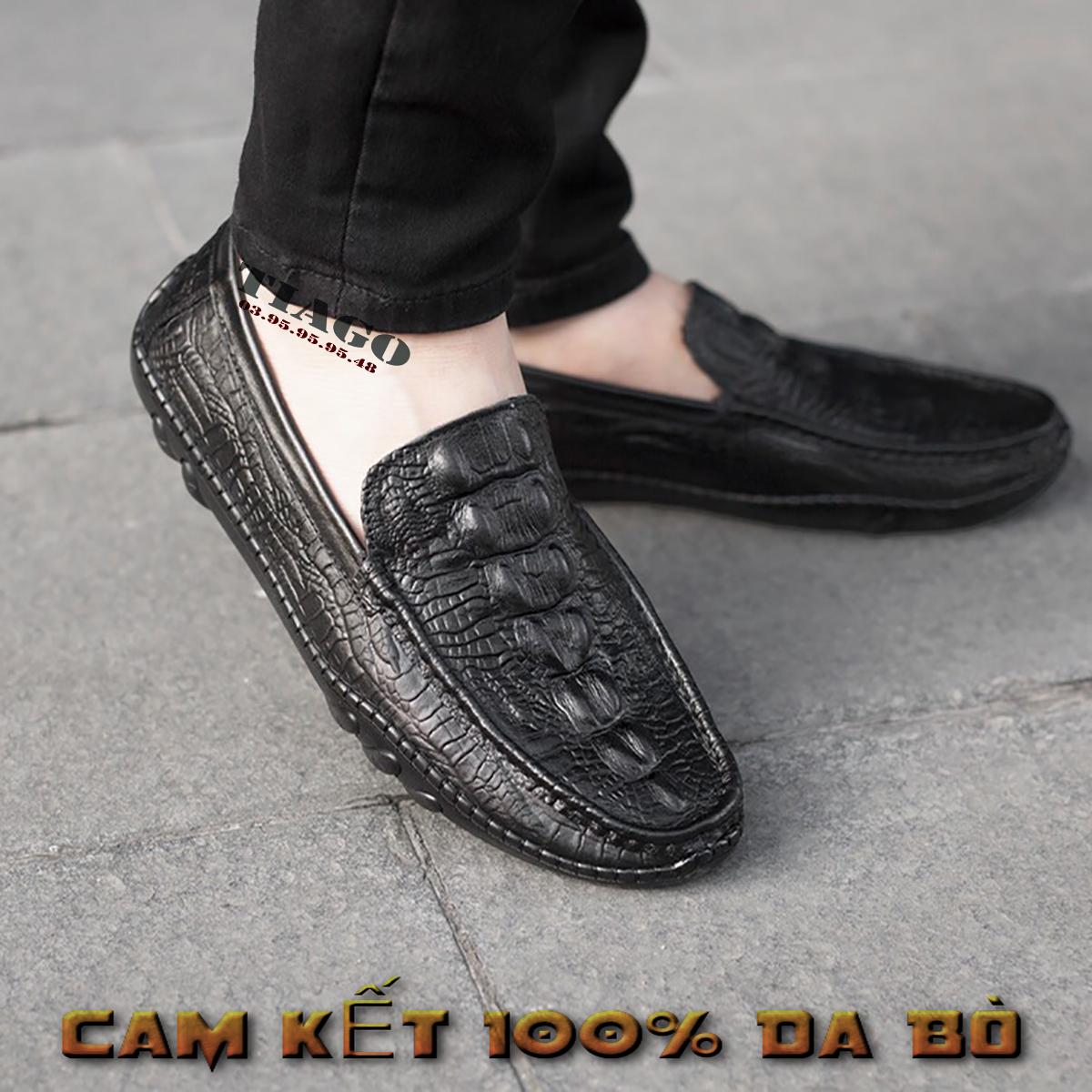 Giày mọi nam da bò dập vân cá sấu bảo hành 12 tháng