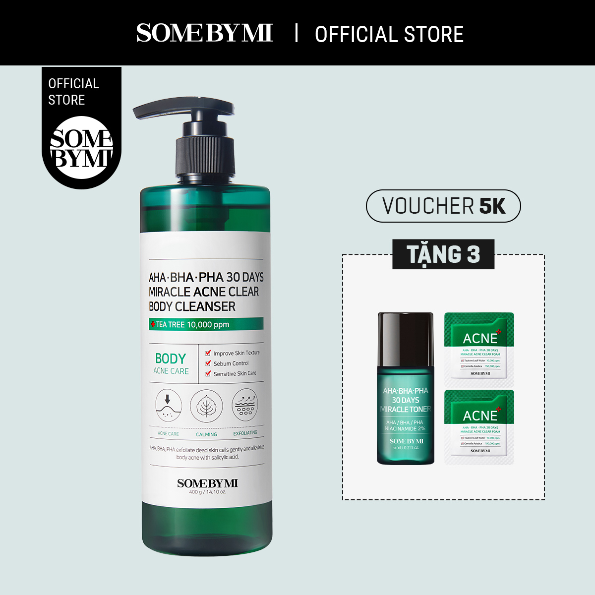 [QT 1 toner aha 6ml + 2 sữa rửa mặt aha 1.5ml] Sữa tắm hỗ trợ cải thiện mụn lưng Some By Mi AHA BHA PHA 30 Days Miracle Acne Body Cleanser 400ml làm sạch sâu