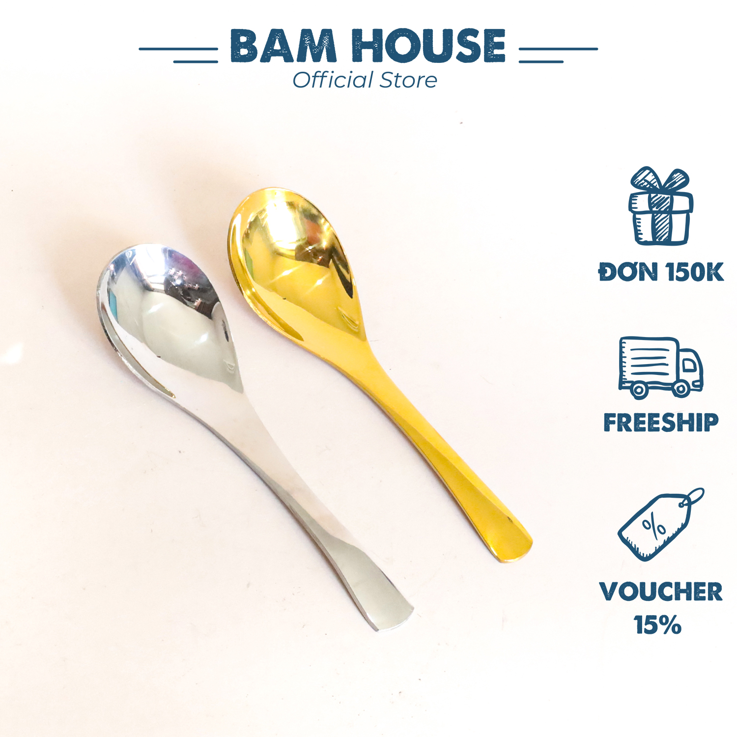 Muỗng canh bầu tròn inox Bam House cán cong loại dày cao cấp MCC01  - Gia dụng bếp