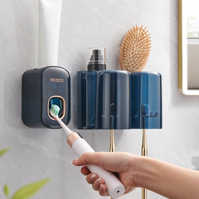 Kệ nhà tăm siêu bền siêu chắc cắm cốc kèm nhả kem đánh răng tiện lợi Ecoco