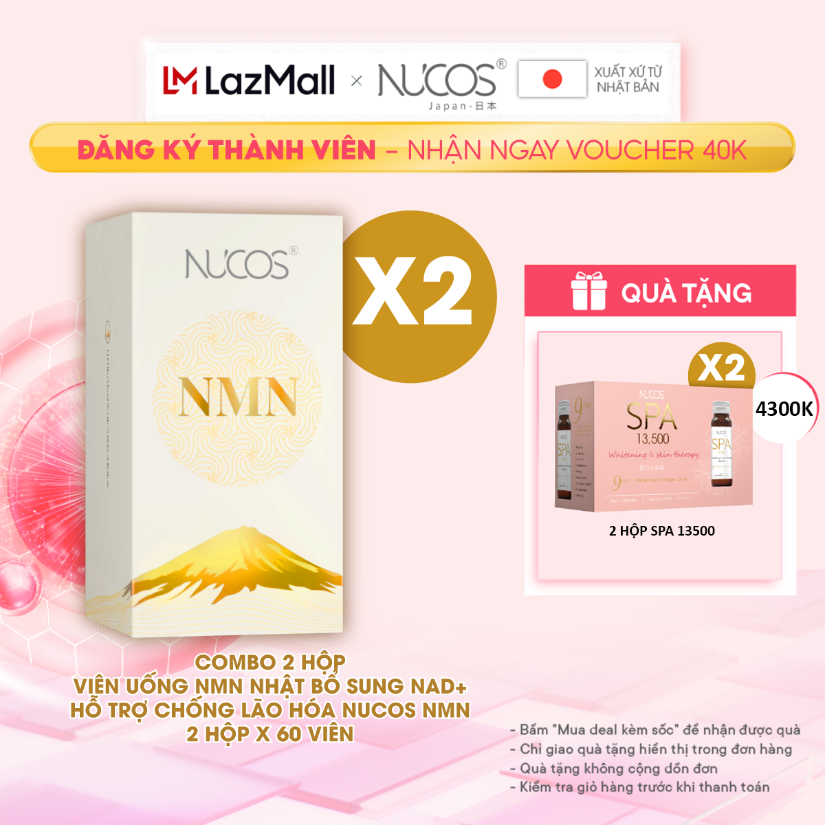 Combo 2 hộp viên uống nmn nhật bổ sung nad+ hỗ trợ chống lão hóa nucos nmn 60 viên