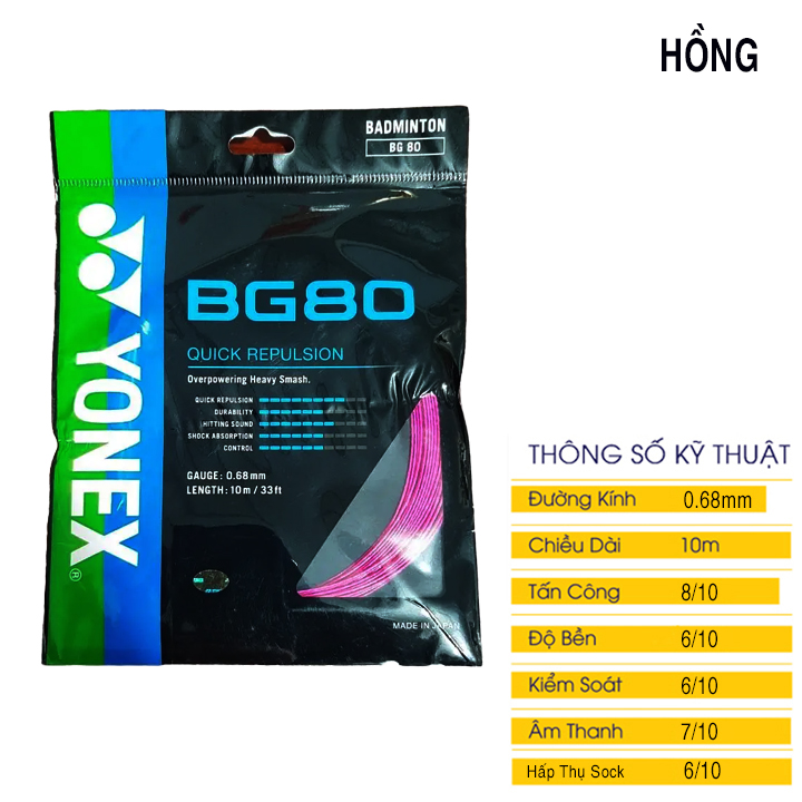 Dây đan vợt cầu lông Yonex BG 80 1 bộ Chính hãng