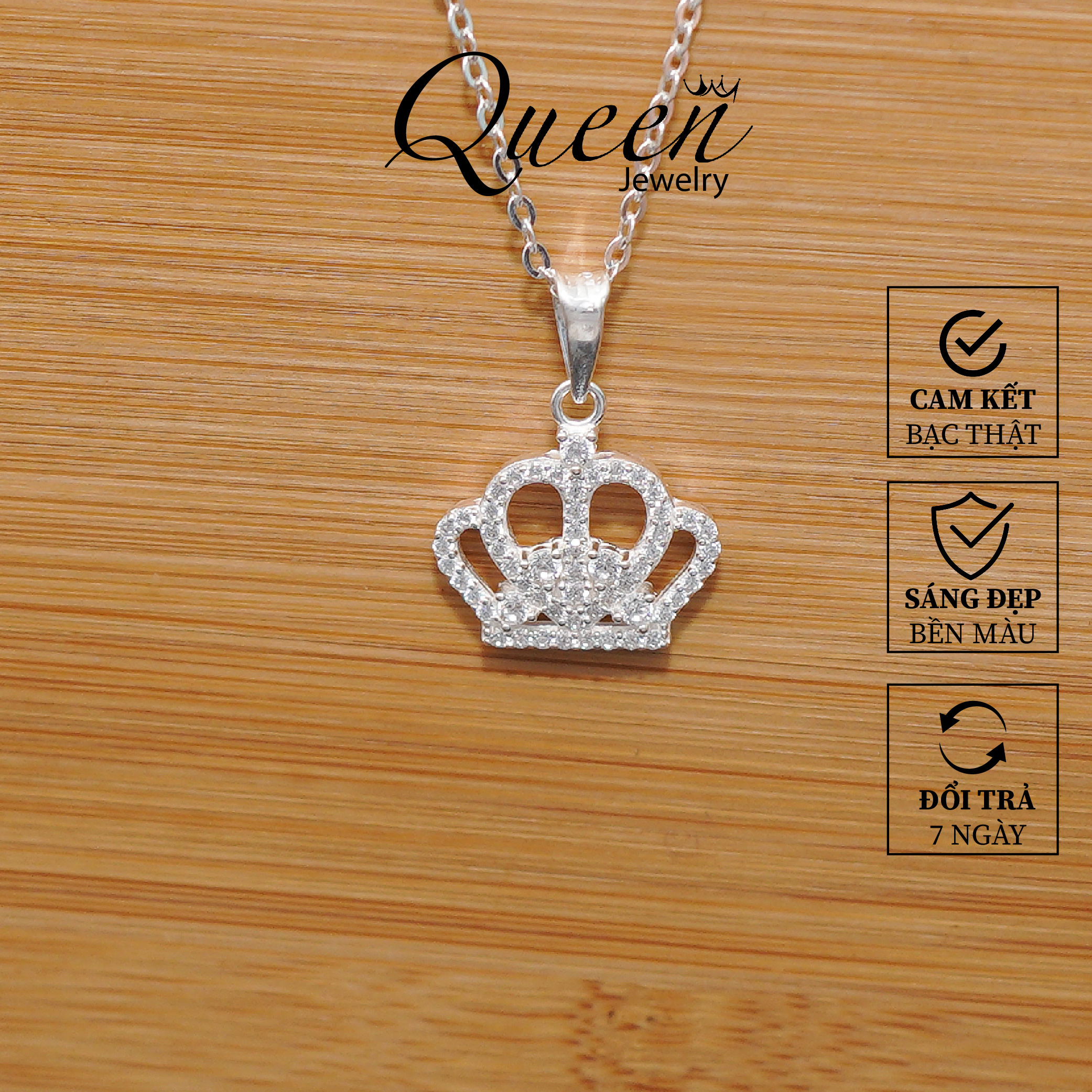Dây chuyền nữ bạc thật mặt vương miện thời trang Queen Jewelry cam kết bạc thật