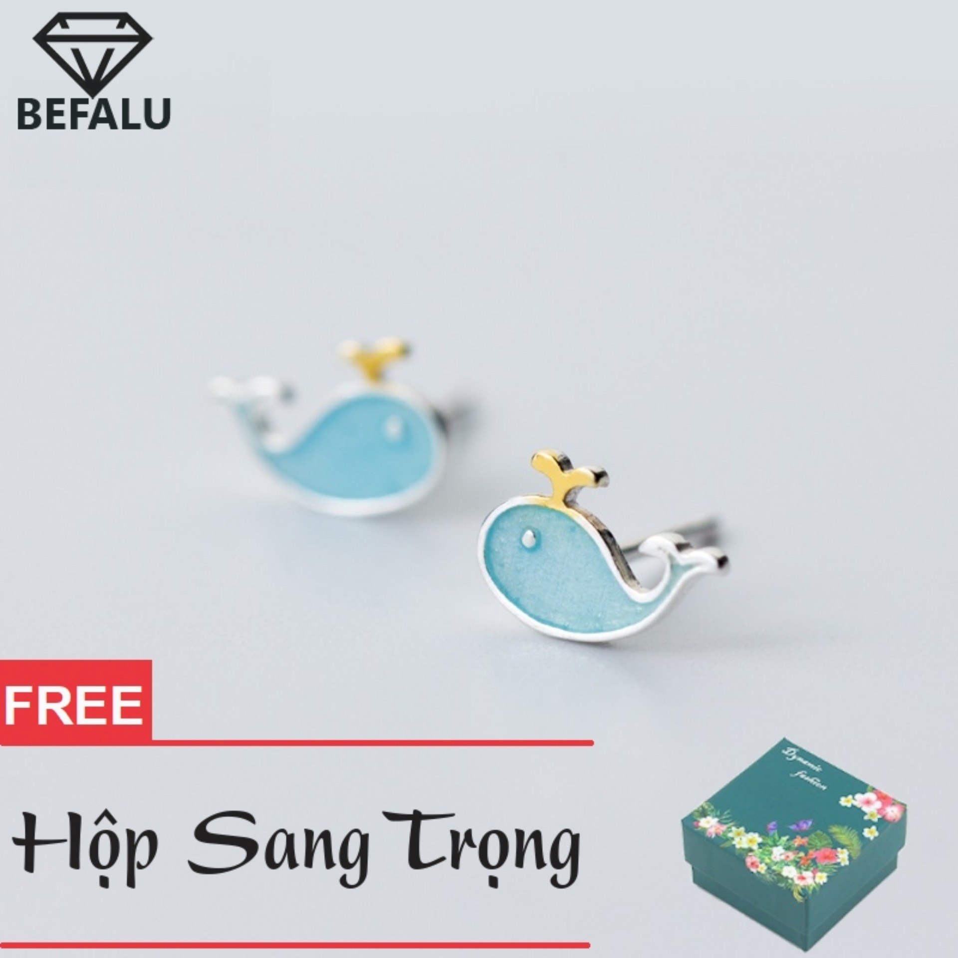 Khuyên tai nữ bạc s925 cá voi xanh phong cách hàn quốc bt28, bông tai nữ bạc