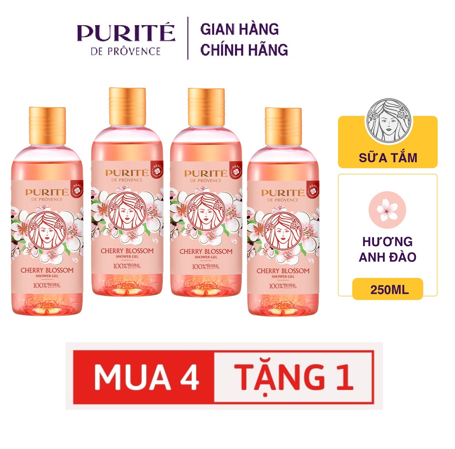 Sữa tắm sáng mịn hoa anh đào purité 250ml