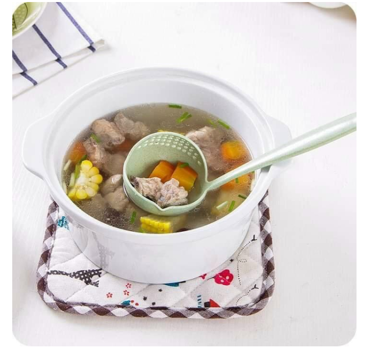 Vá/muỗng múc canh ăn lẩu 2in1 có lỗ thoát nước nhựa lúa mạch an toàn - muôi múc canh lúa mạch 2in1