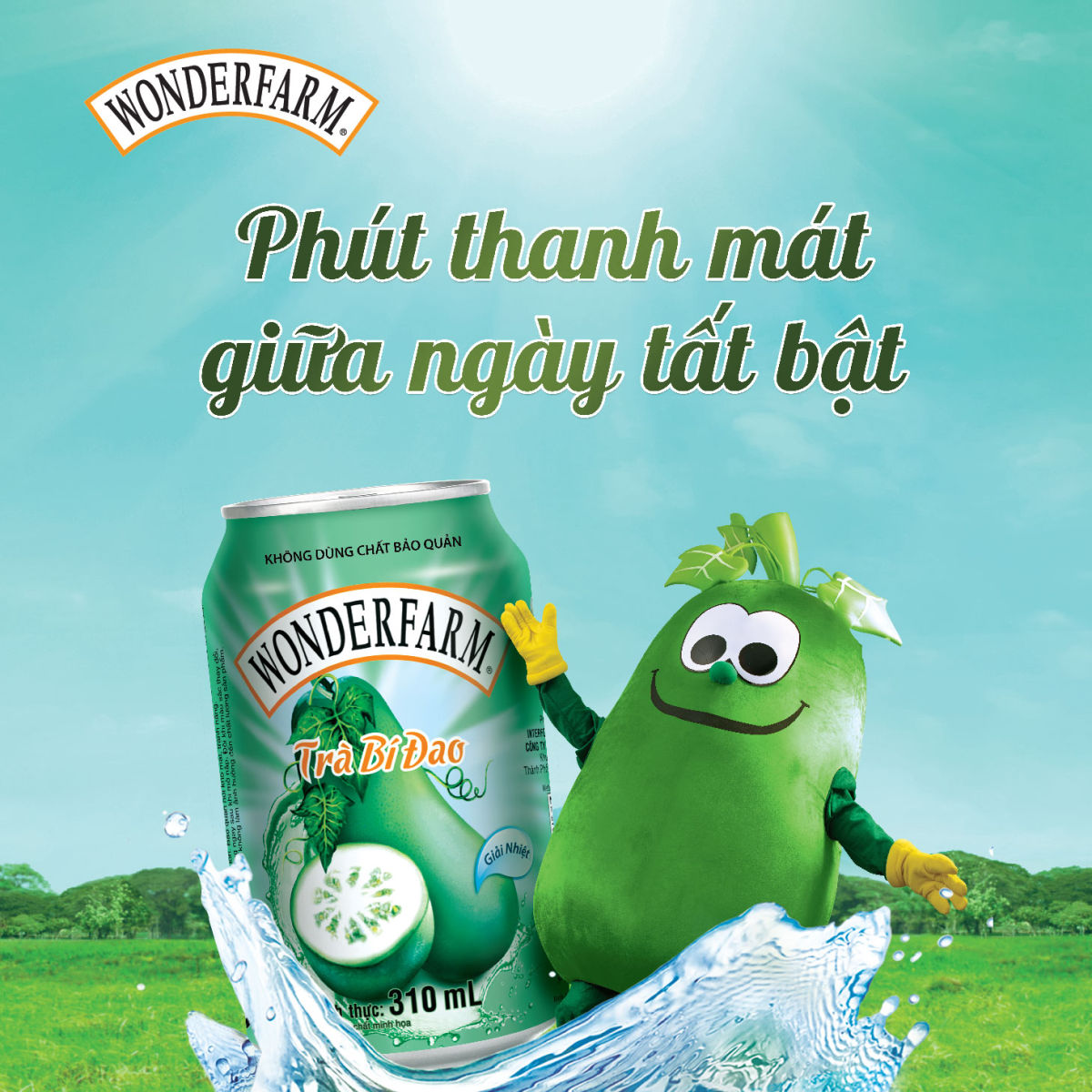 Lốc 6 lon Nước giải khát Trà Bí Đao WONDERFARM 310ml - thanh mát giải nhiệt