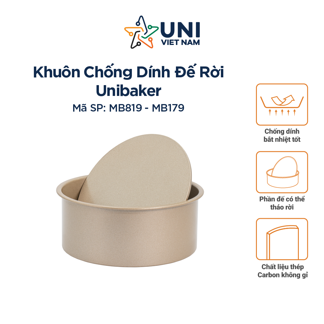 Khuôn chống dính đế rời 16cm-20cm unibaker mb819, mb179