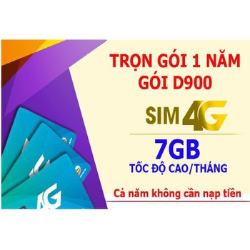 Sim 4g viettel trọn gói 1 năm d900 7gb/tháng
