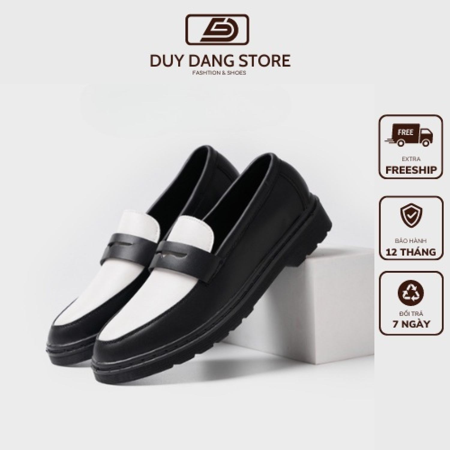 Giày Penny Loafer Black White da nguyên tấm, Giày Sơn Tùng Đế Phíp Siêu Sang