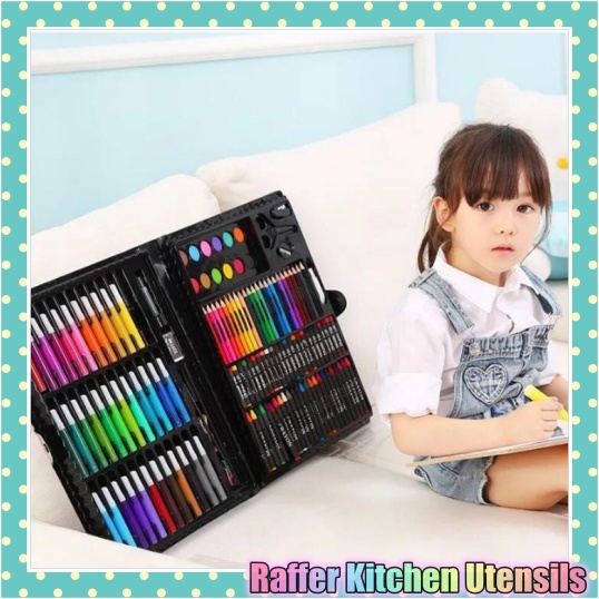 Raffer Hộp bút màu vẽ đa năng 150 chi tiết - Đầy đủ thước kẻ , kéo thủ công , gọt bút chì , gim...cho bé thỏa sức sáng tạo tặng tranh tô màu