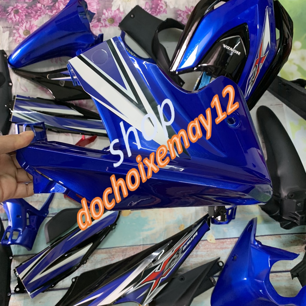 ( TẶNG TEM ) Dàn áo xe Wave RSX 110 -đời 2010 đến 2011 màu Xanh Đen  - nhựa trắng nguyên sinh cao cấp