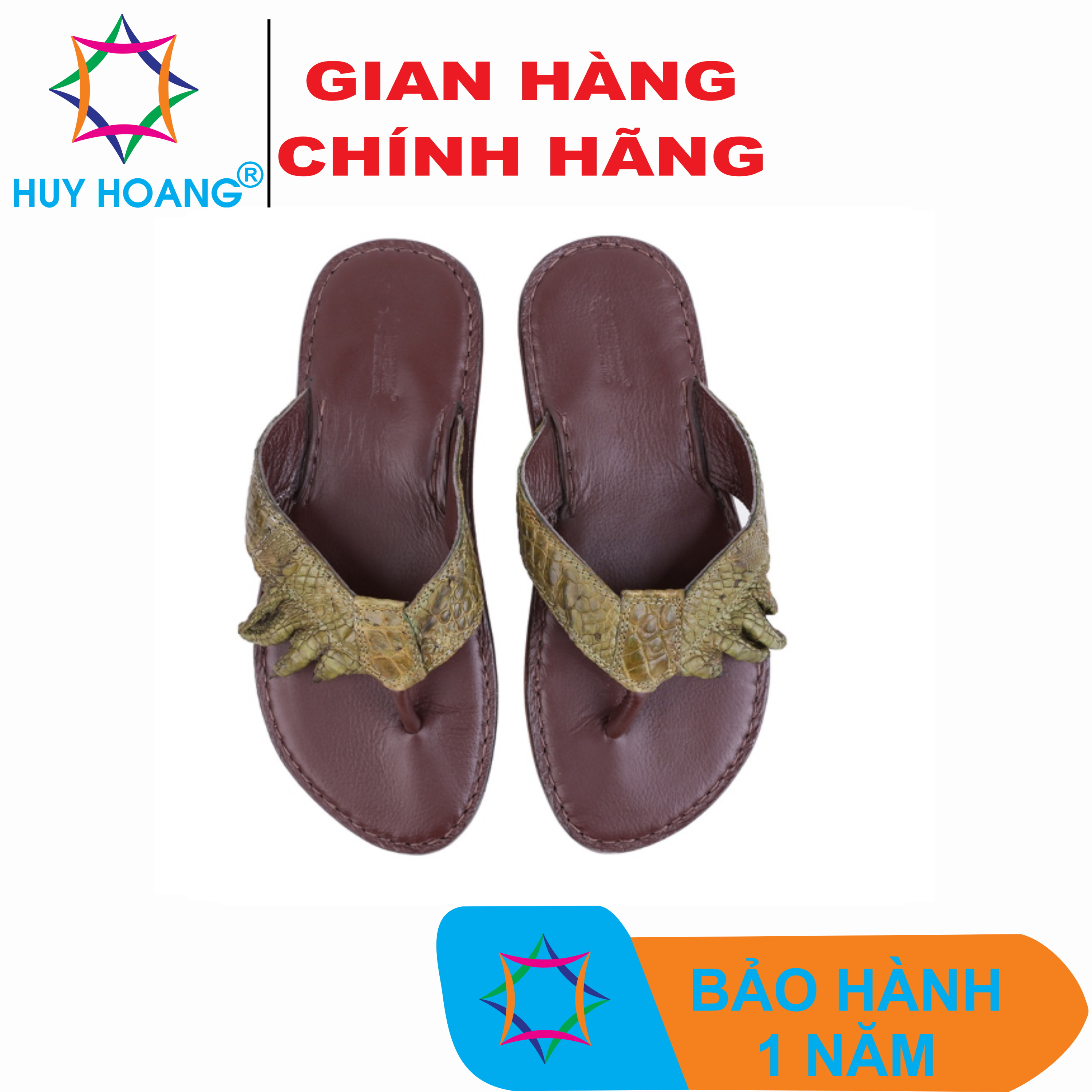 Dép nam da cá sấu móng tay màu rêu TH7217
