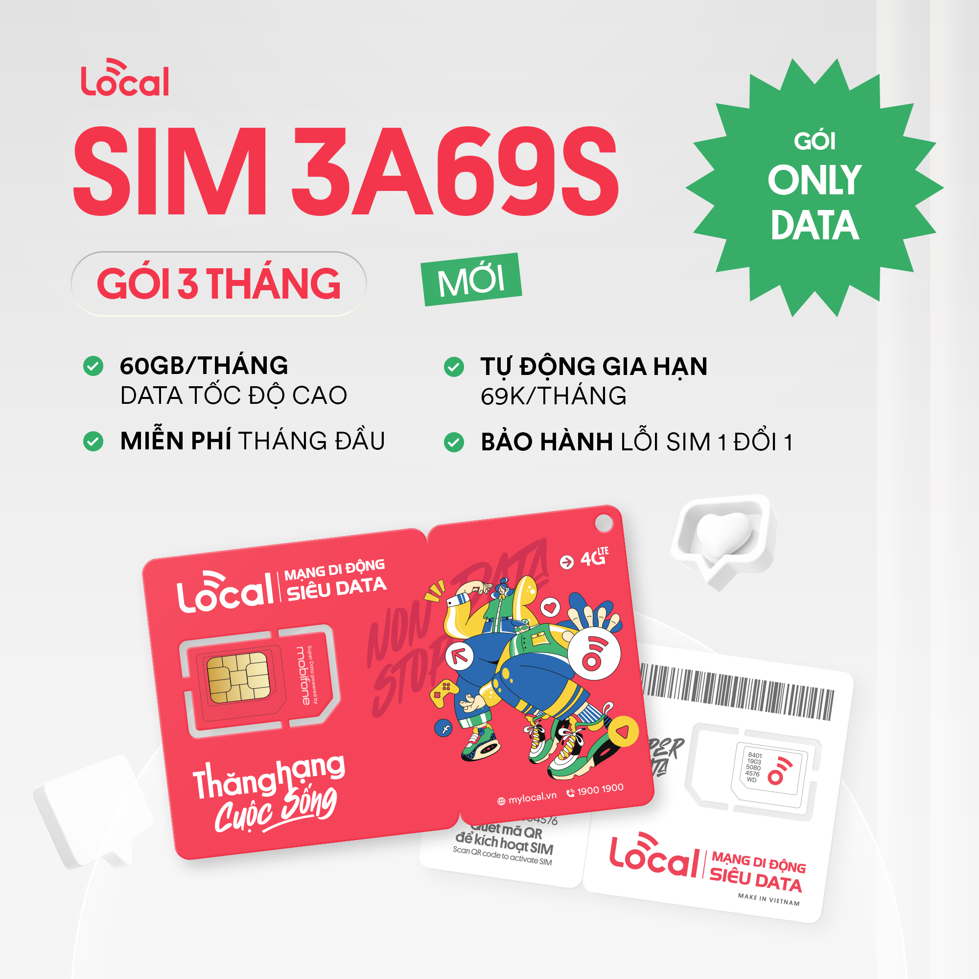 Sim 4g local 3a69s - 2gb/ngày - trọn gói 3 tháng - sim chưa kích hoạt