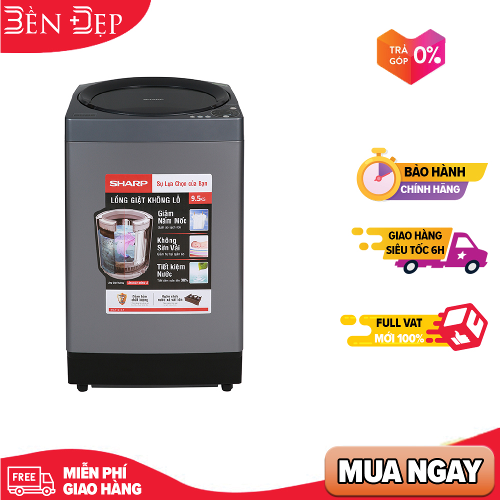 Máy giặt sharp 9.5 kg es-w95hv-s mới 2020