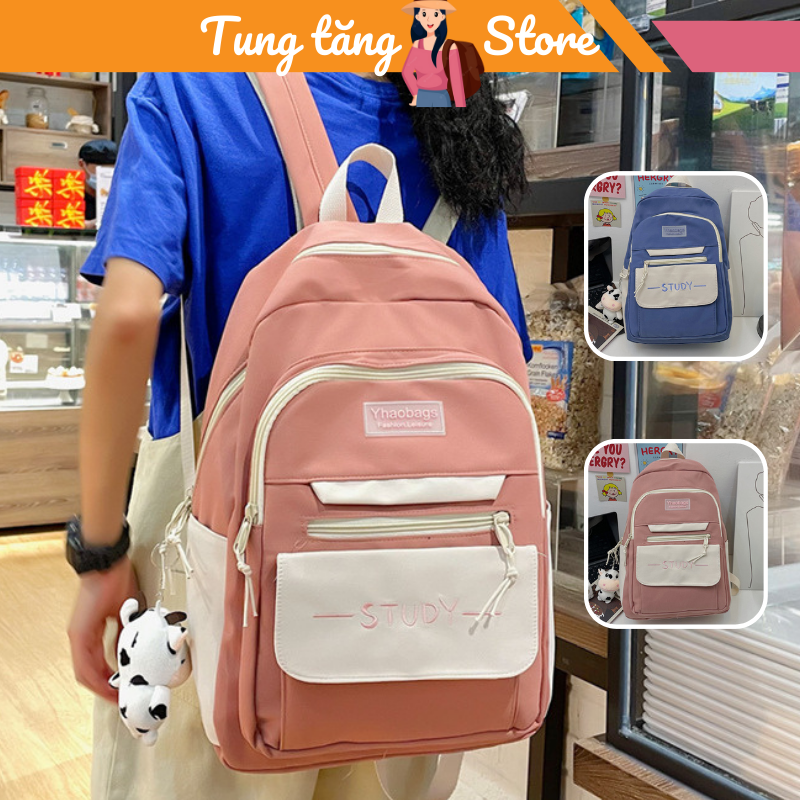 Balo đi học nữ balo thời trang nữ xinh xắn cute giá rẻ họa tiết trơn basic nhiều ngăn chống thấm nước TTS23