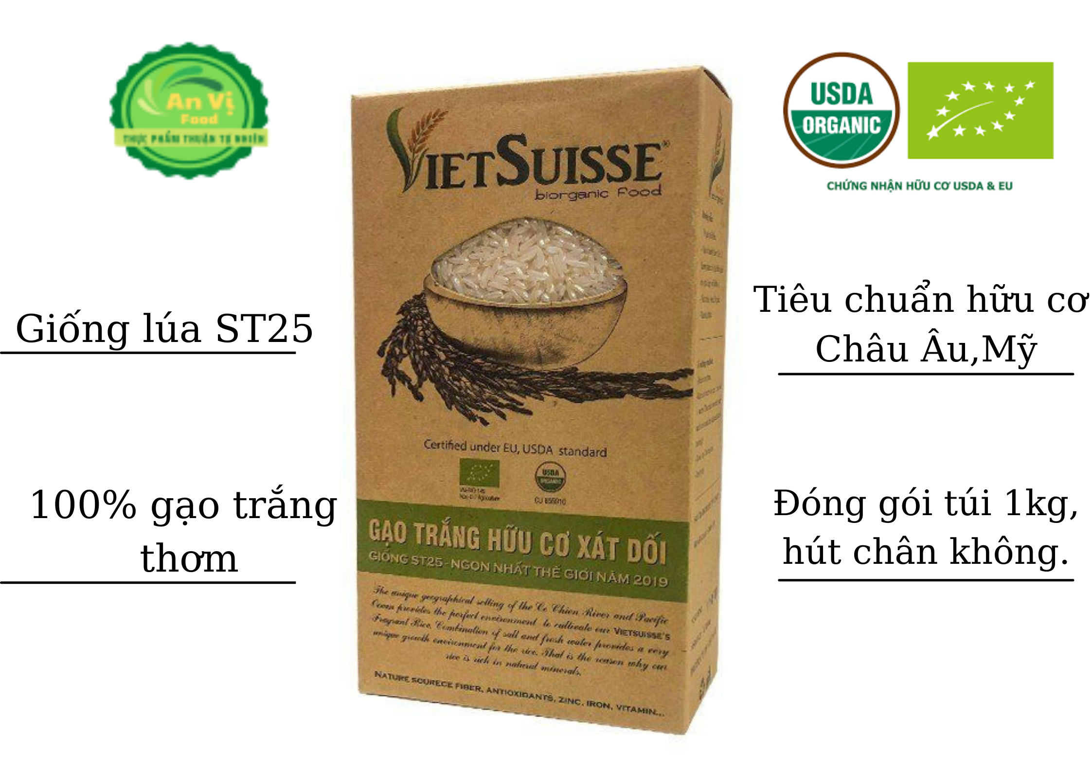 Gạo trắng xát dối hữu cơ VietSuisse 1kg