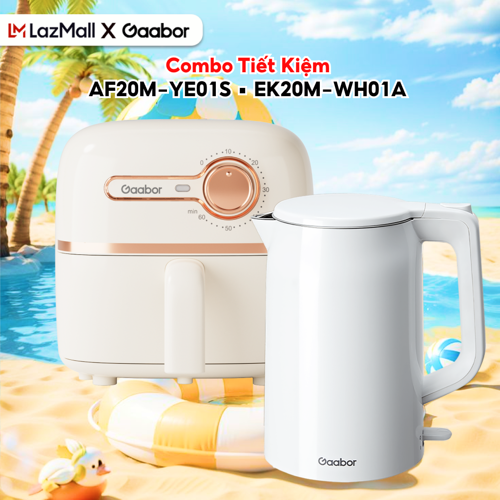Combo 382 Nồi chiên không dầu 2L AF20M-YE01S và bình đun siêu tốc 2L inox 304 EK20M-WH01A - Bảo hành 12 tháng 1 đổi 1