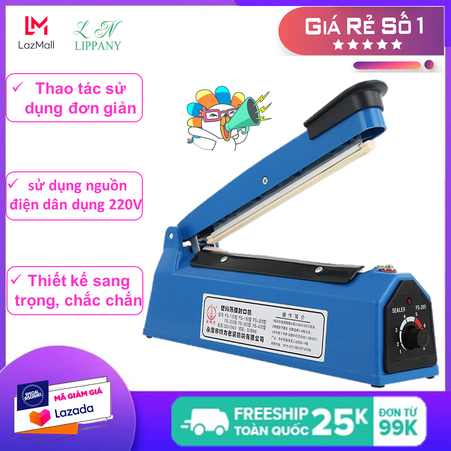 Máy hàn miệng túi dập tay - máy ép túi nilon zise 20cm, nguồn điện dân dụng 220V, công suất nhỏ