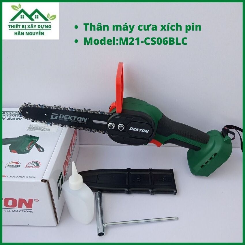 Thân máy cưa xích pin Dekton M21-CS06BLC,lam dài 6 inch không chổi than,cưa xích mini dùng pin