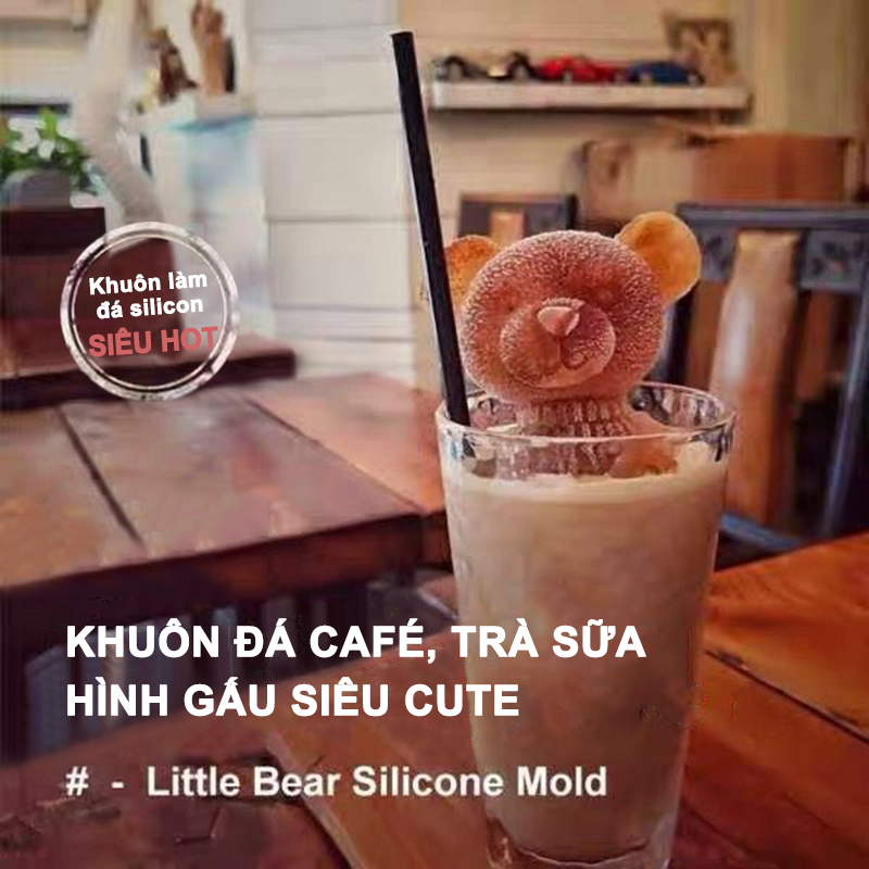 Khuôn làm đá silicon hình gấu lập thể café, trà sữa