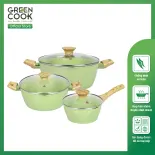 Bộ 3 nồi đúc men đá ceramic miệng rót Green Cook GCS231 màu xanh 10 lớp chống dính sử dụng được trên tất cả các loại bếp - greencook