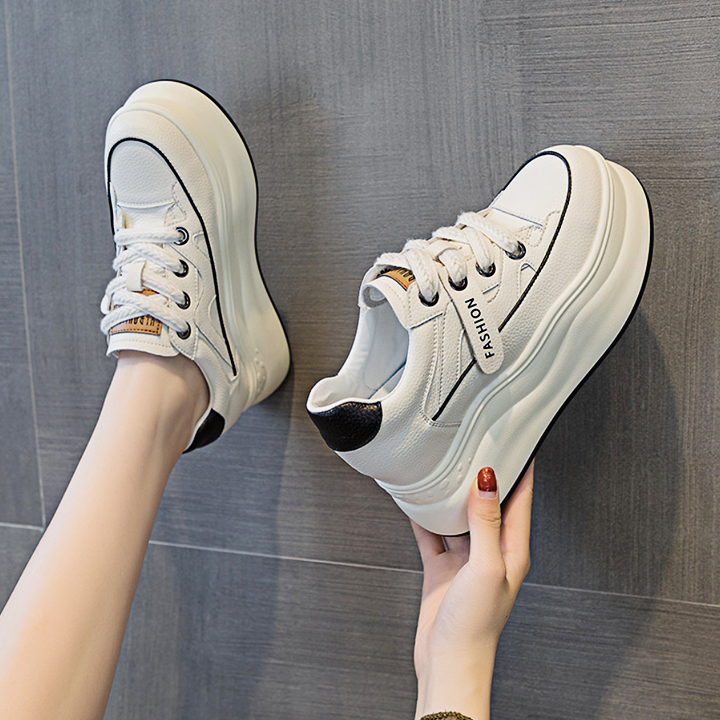 Giày sneakers đế xuồng da thật 8cm ps640-1339