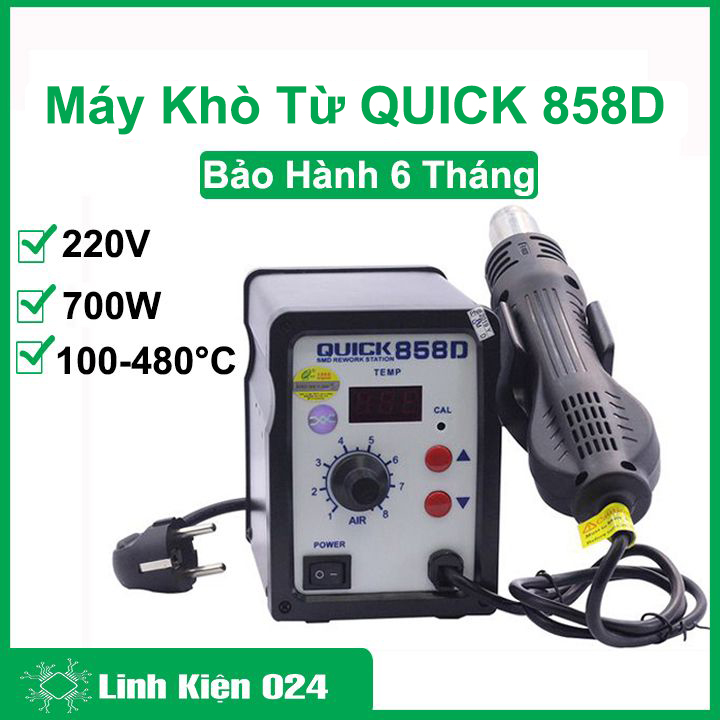 Máy khò từ QUICK 858D 220V700W lên nhiệt nhanh lượng gió lớn hoạt động ổn định bảo hành 6 tháng