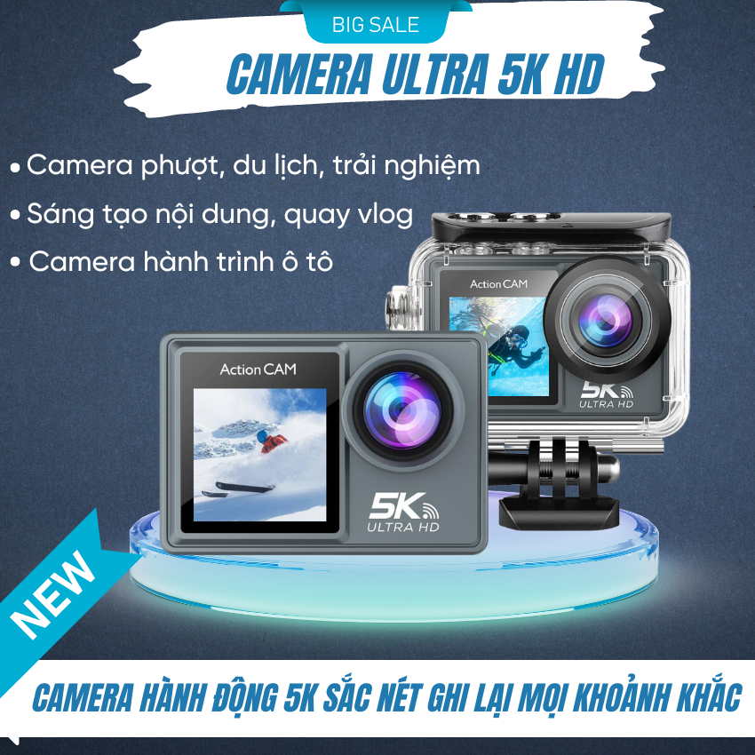Camera hành trình 5K Ultra HD Camera hành trình xe máy ô tô Gopro camera 5K ultra quay phim chụp ảnh quay vlog chống rung 4 trục chống nước lên tới độ sâu 30 mét có remote