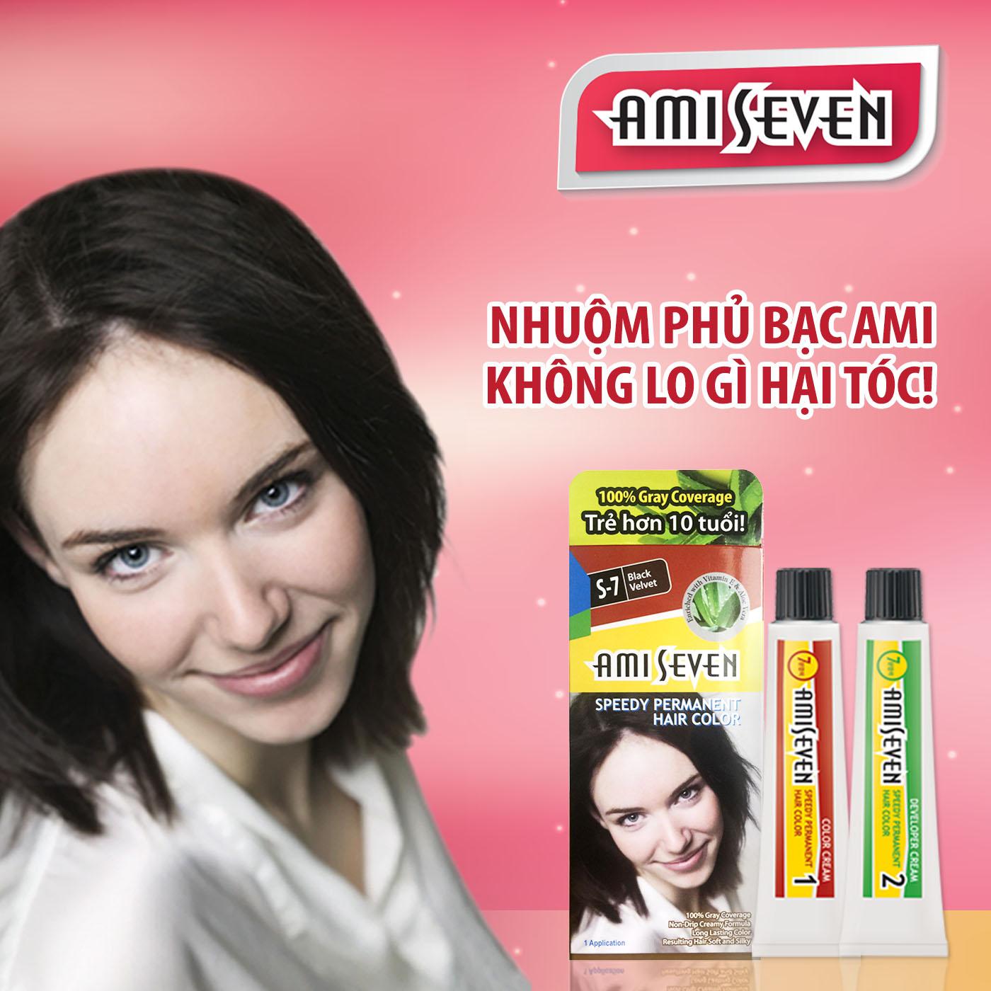 Nhuộm phủ bạc dược thảo AMI SEVEN số S7 Đen tự nhiên - Nhanh 7 phút (60g + 60g) kèm phụ kiện- nhập khẩu Hàn Quốc