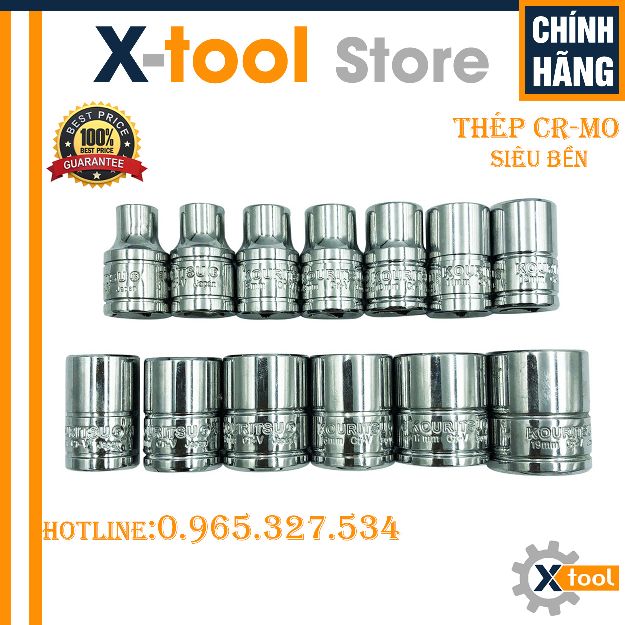 Khẩu 3/8 inch nhật bản,khẩu trắng ngắn - kouritsu thép cr-v