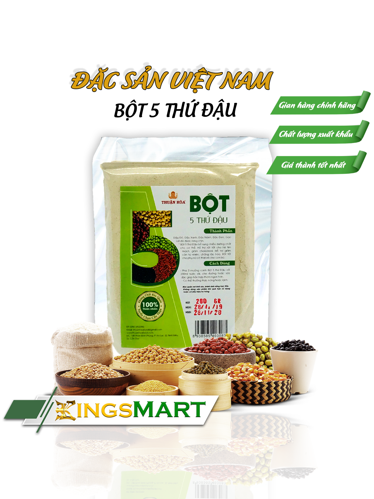 Bột Ngũ Vị Đậu 200G - Thương hiệu THUẬN HÒA - Đặc sản Cần Thơ - Túi 200g - Kingsmart