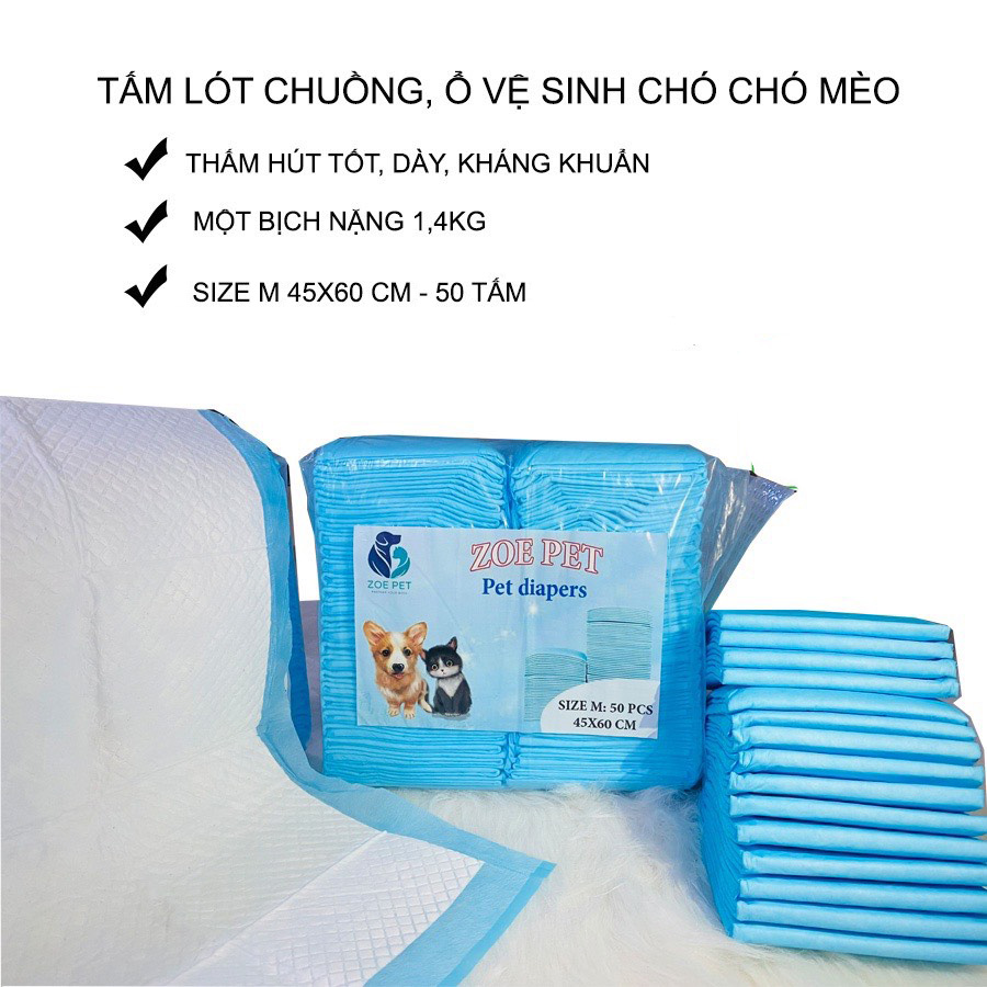 TẤM LÓT THẤM HÚT NƯỚC TIỂU, LÓT Ổ ĐẺ CHO CHÓ MÈO CON SIZE 45X60 CM (50 MIẾNG)