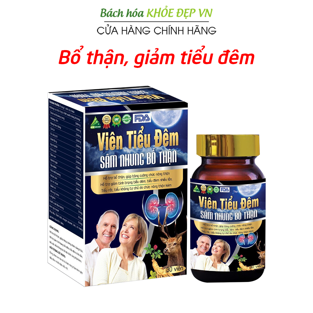 Viên Tiểu Đêm Sâm Nhung Bổ Thận giảm tiểu đêm, tiểu nhiều lần, tiểu không tự chủ do thận yếu - Hộp 30 viên