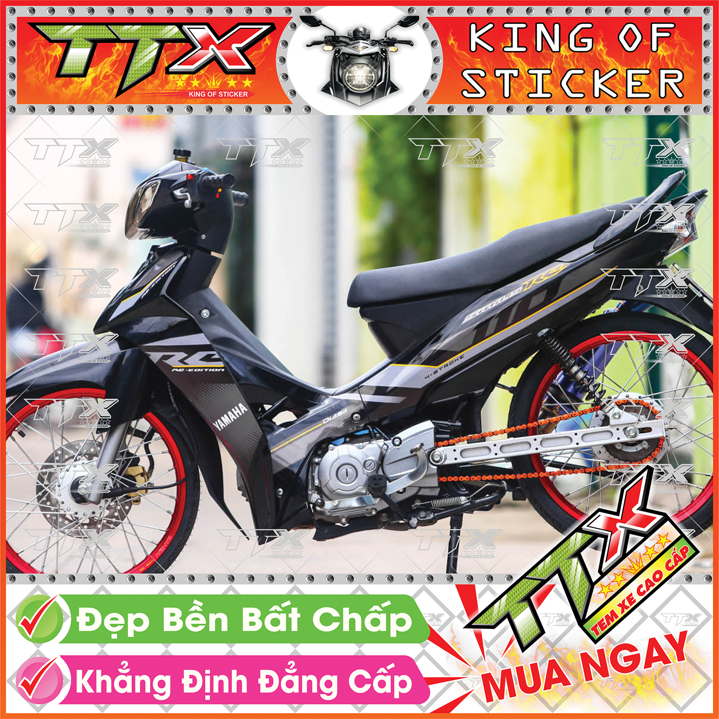 Tem Xe Sirius RC 110 Đen Xám Tím - Tem Sirius Chỉ Vàng Tím Đen Xám Siêu Đẹp - Mẫu Team Sirius Đen Xám Tím