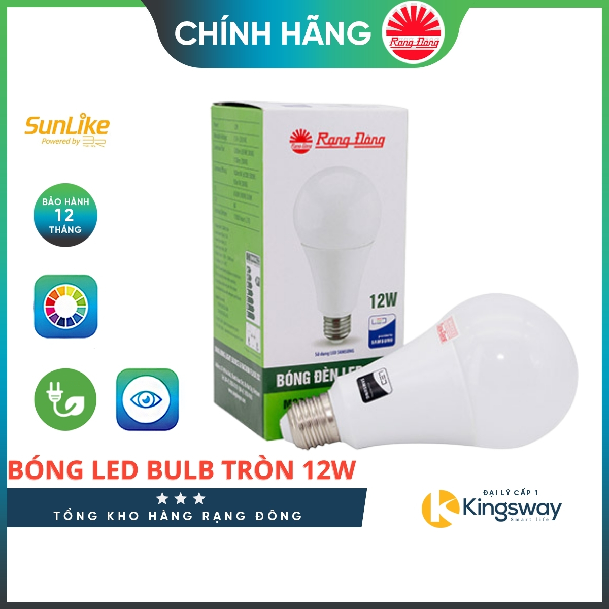 Bóng đèn Rạng Đông Chính Hãng LED BULB A Tròn A70N1/12w, Đui E27, Ánh Sáng Trắng Vàng LED SS