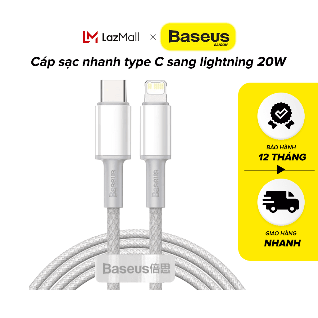 Cáp sạc nhanh Baseus Superior Mini White Type C to Lightning - CATLGD