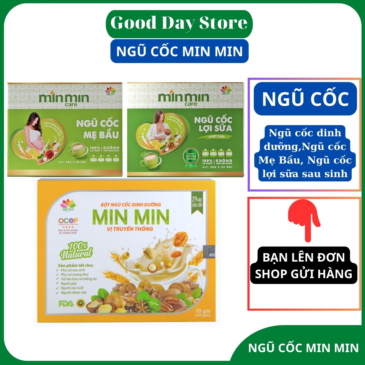 Ngũ cốc dinh dưỡng,ngũ cốc lợi sữa,ngũ cốc mẹ bầu Min Min Care được làm từ nhiều loại hạt cao cấp