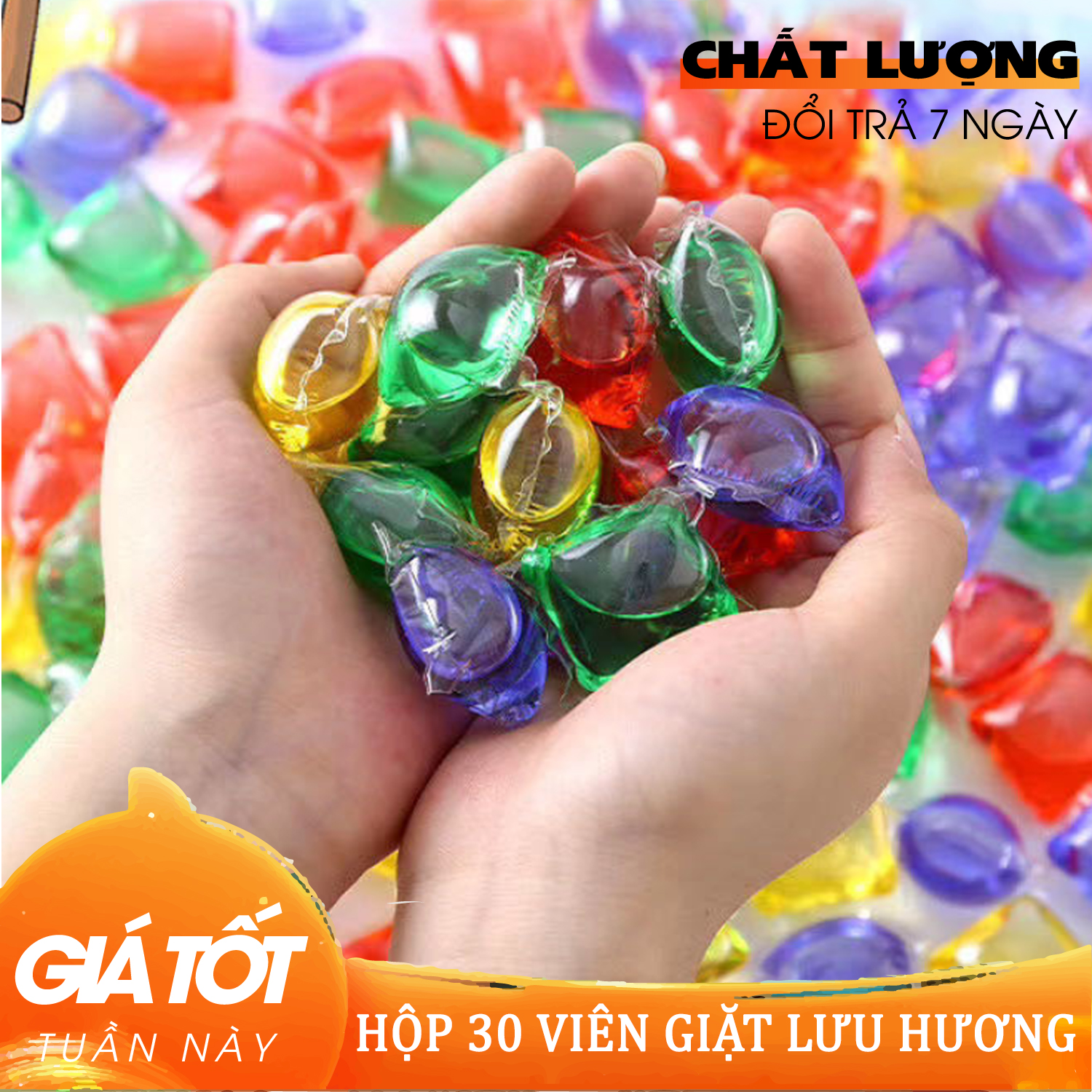 Hộp 30 viên giặt xả quần áo - Viên Giặt Xả Quần Áo 2 in 1- Hạt Hương Hoa Thơm Lâu Dịu Nhẹ Dạng Túi - 30 viên giặt quần áo nhiều màu