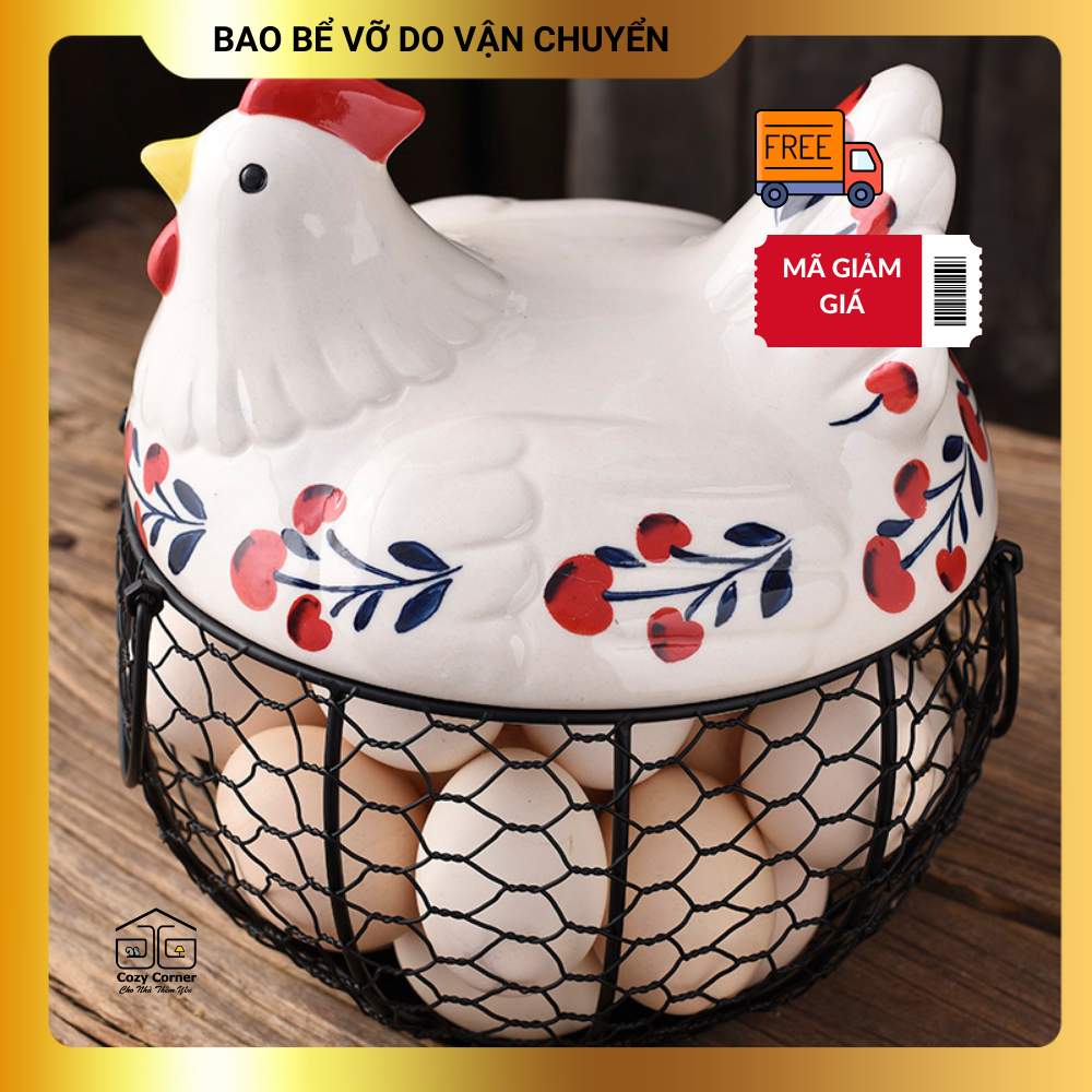 [HCM]Giỏ đựng đồ The Hen đa năng rổ đựng trứng gà/đựng trái cây bằng gốm  thiết kế độc đáo decor siêu xinh