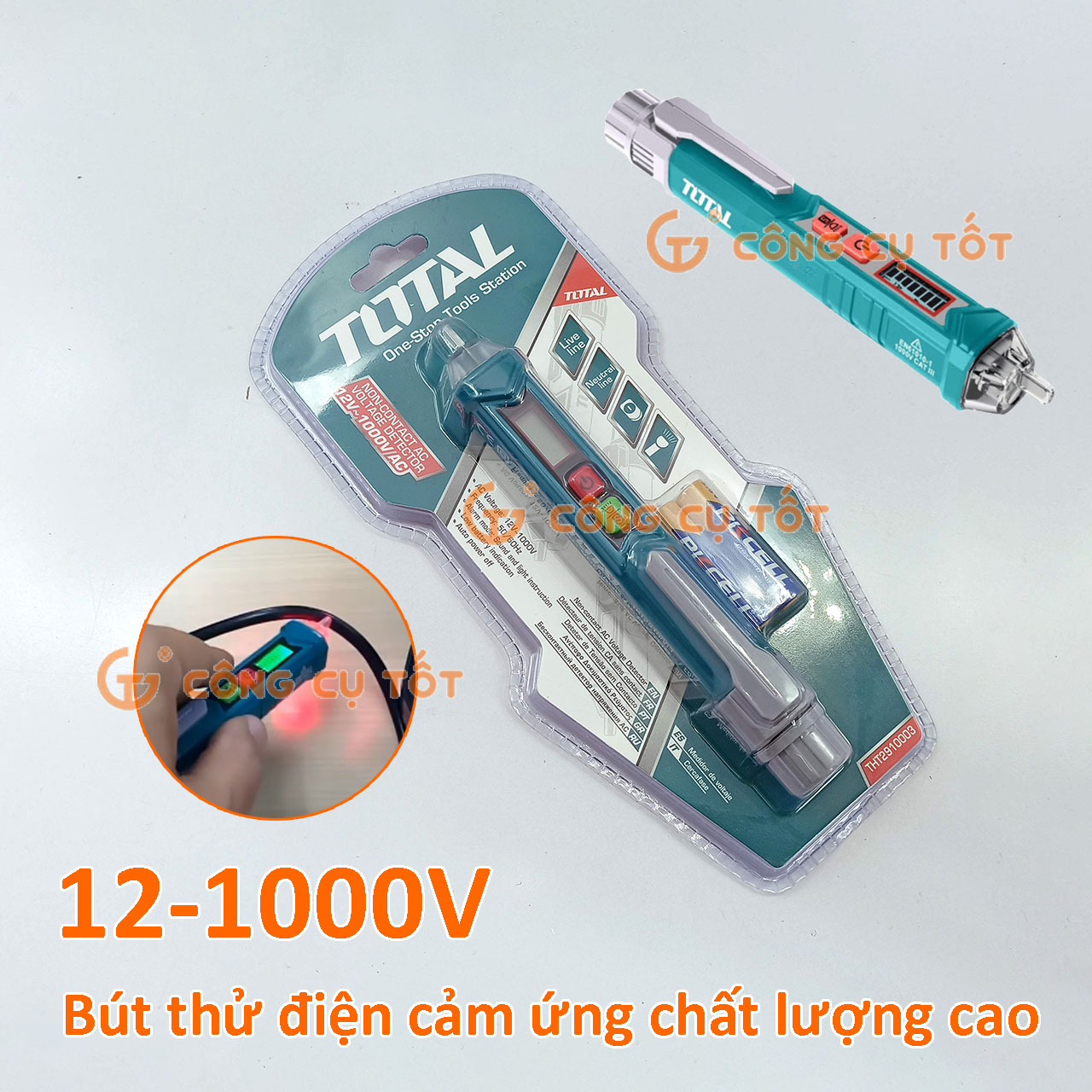 Bút thử điện bút dò điện áp 12v 1000v ac total tht2910003, ingco vd10003