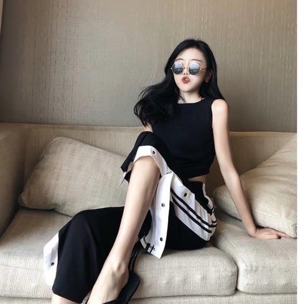 💝 freeship 💝 quần ống rộng xẻ tà cúc bấm unisex form dưới 55kg siêu hot ẻ44
