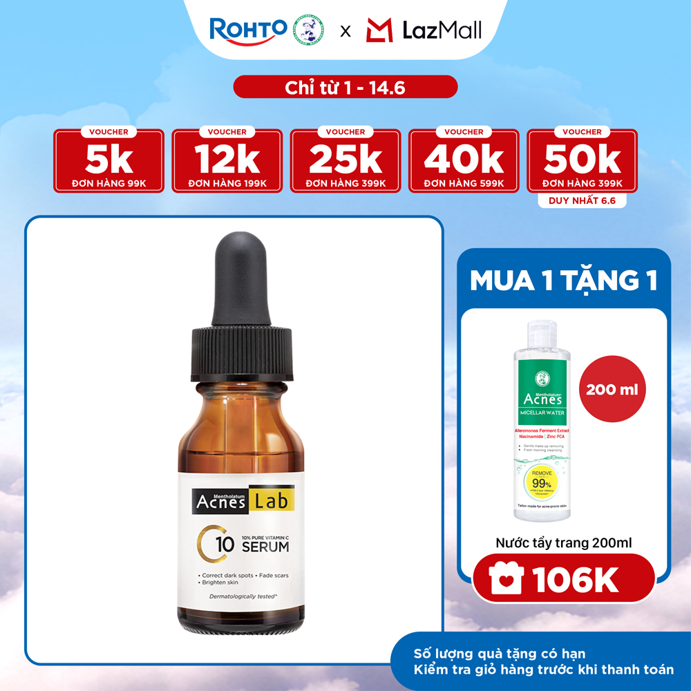 Seum Vitamin C 10% dưỡng trắng mờ thâm sạm Acnes Lab C10 serum 15ml