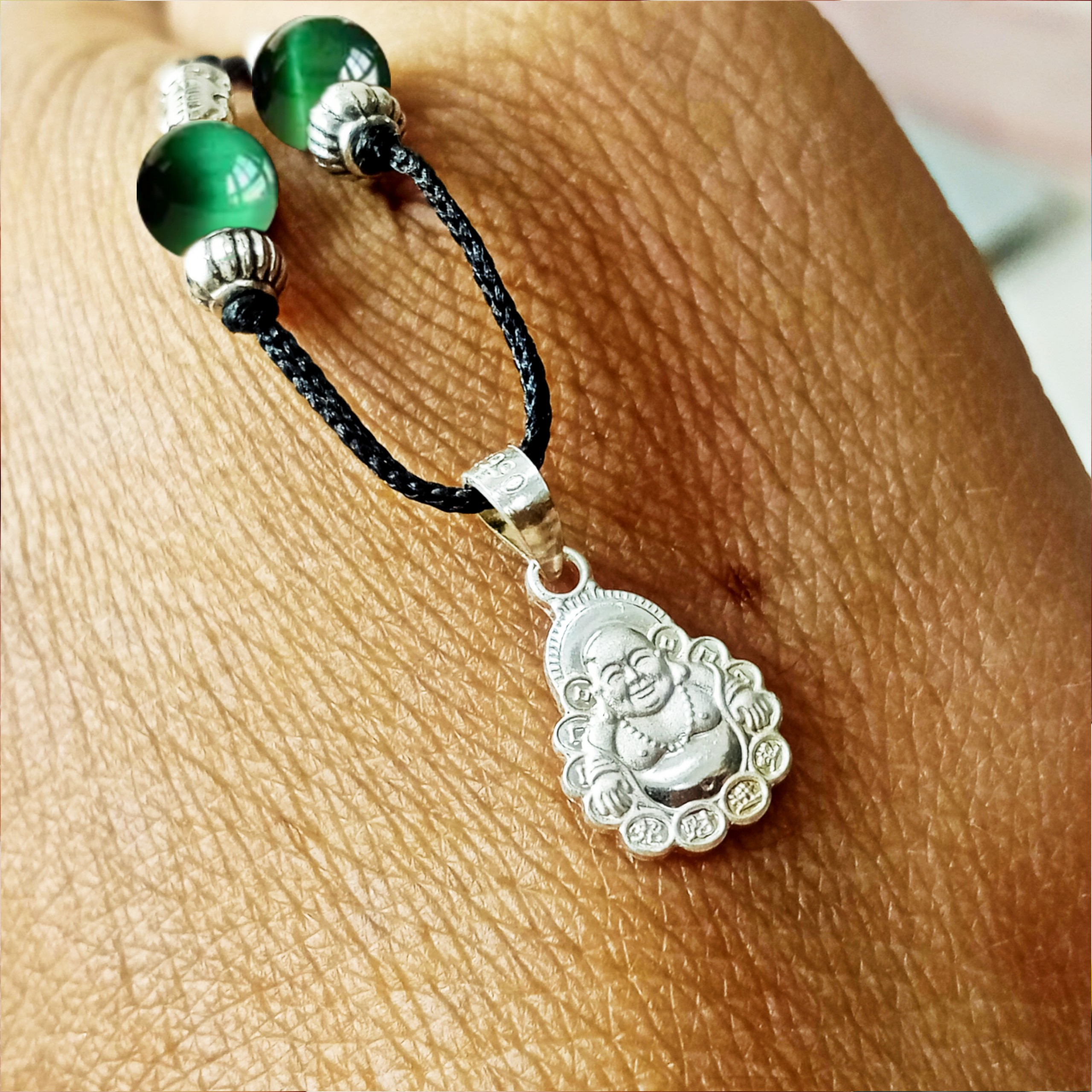 Dây chuyền Mặt Phật Di Lặc mix đá mắt hổ Xanh lá BẢN ĐẸP - zen Calligraphy jewelry