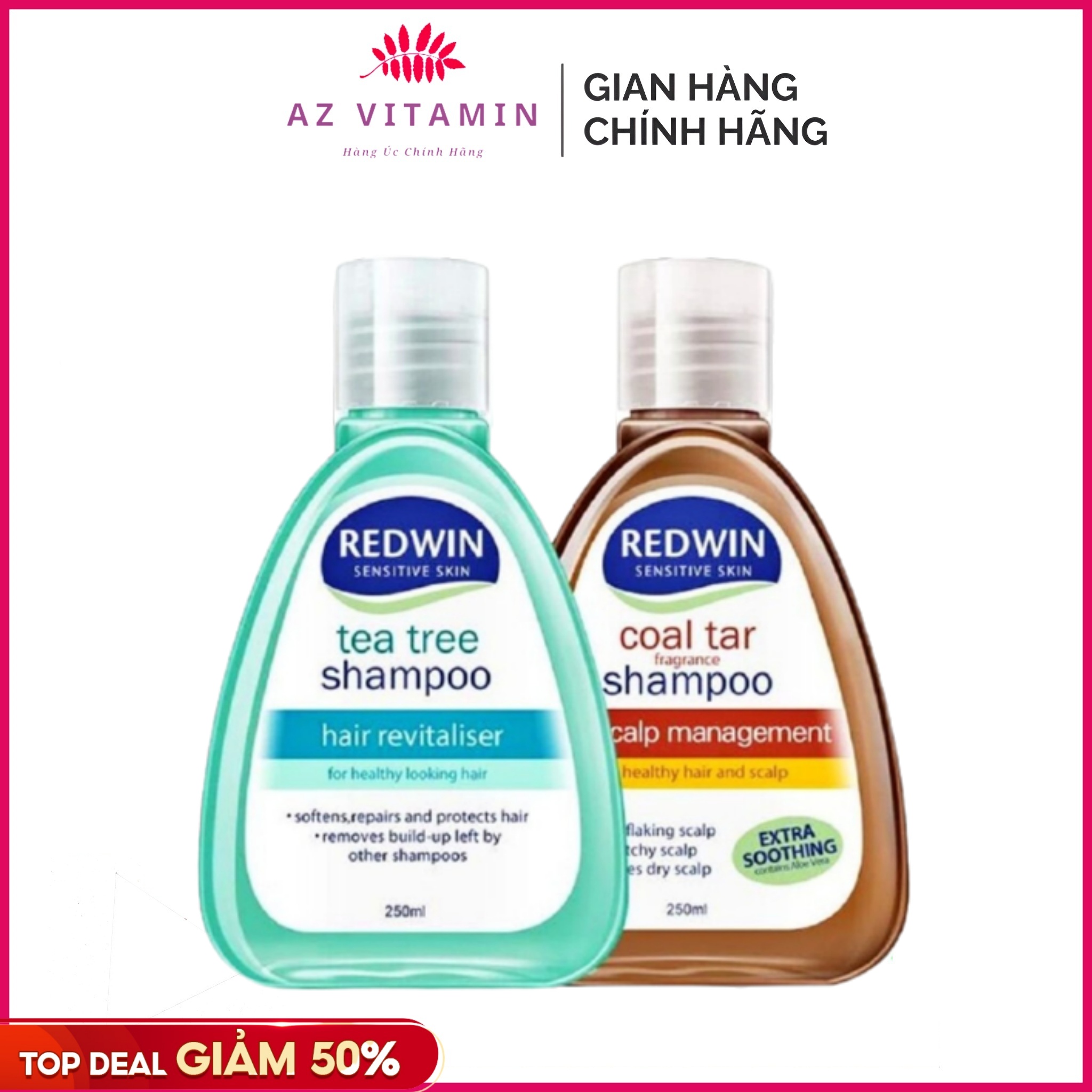 Dầu gội chống gàu, nấm, giảm nhờn Redwin Coal Tar / Tea tree Úc