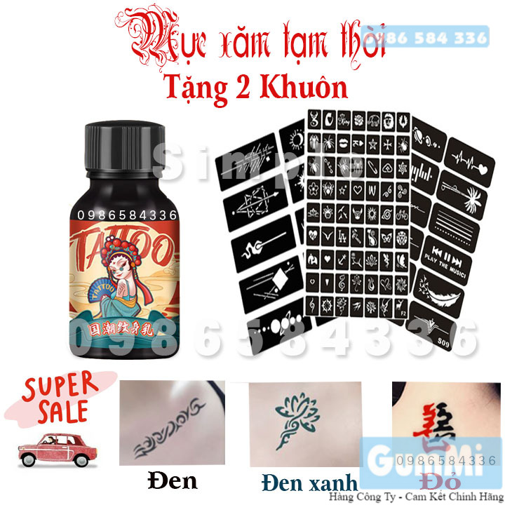 Mực Xăm 15Day Phiên Bản Cao Cấp [3 Màu Đen - Đỏ - Xanh] [ Tặng 2 Khuôn xăm + hình Sticker] No.2