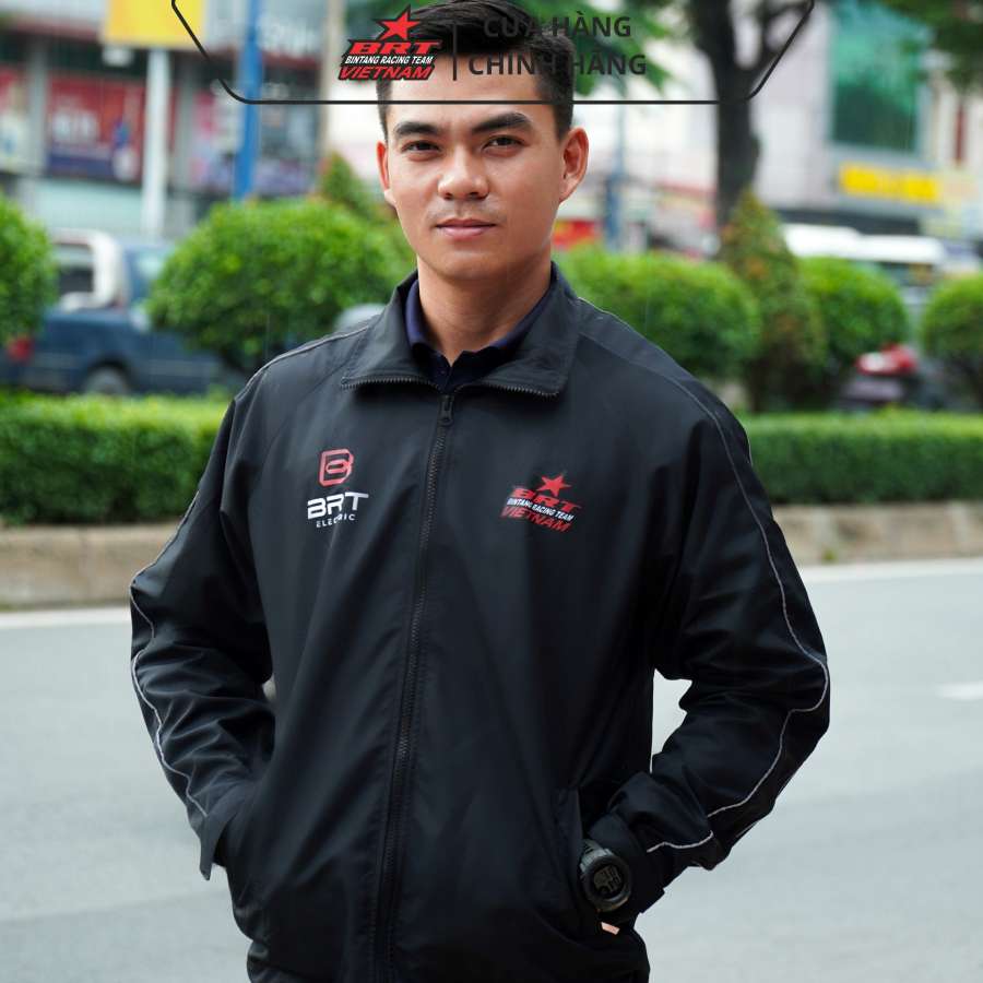 Áo khoác brt màu đen in logo vải dù 2 lớp