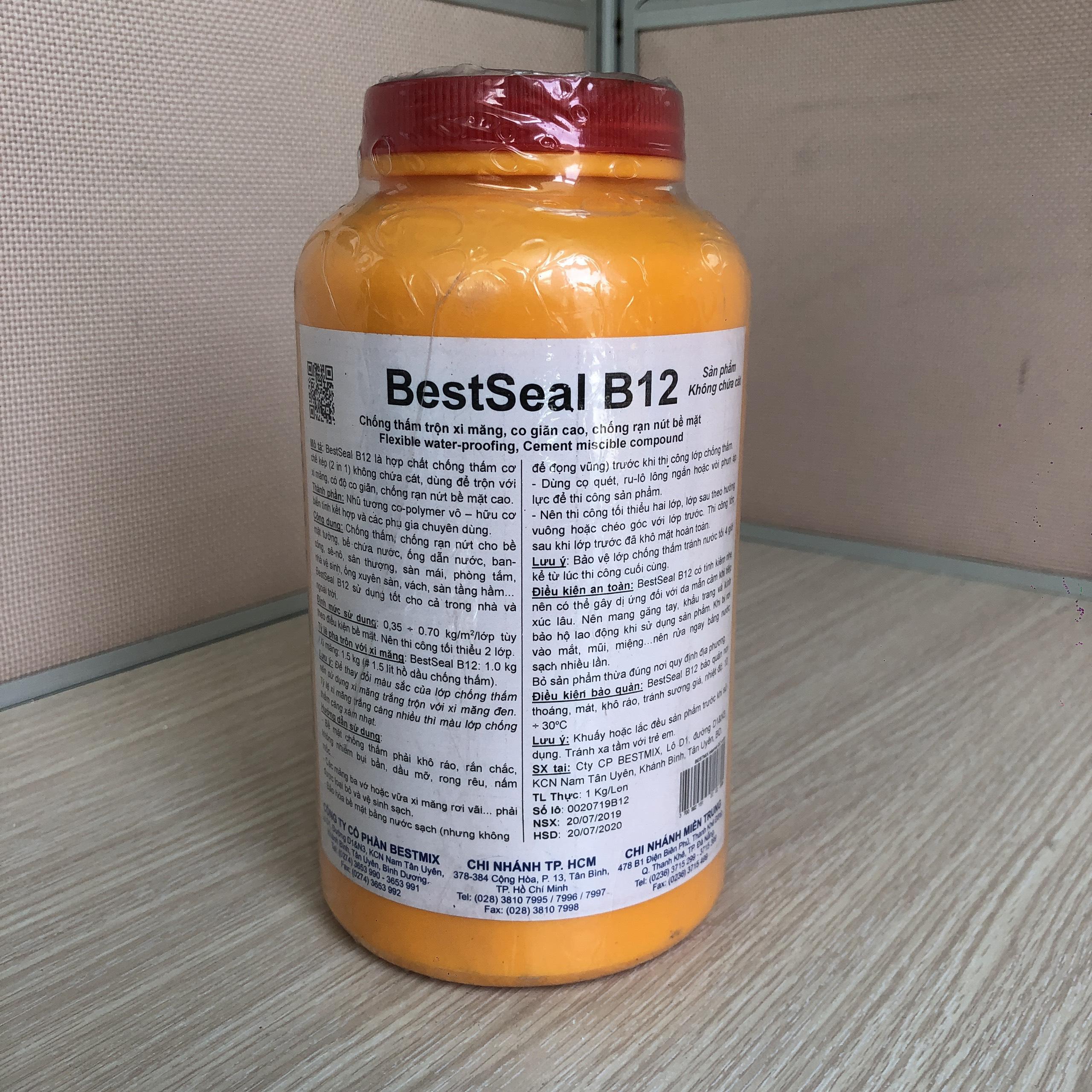 Chống thấm trộn xi măng BestSeal B12 dành cho sàn, tường, vách tầng hầm, bể chứa nước  1kg